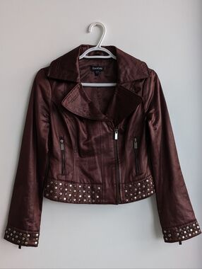 bebe Studded Red/Brown Moto Jacket